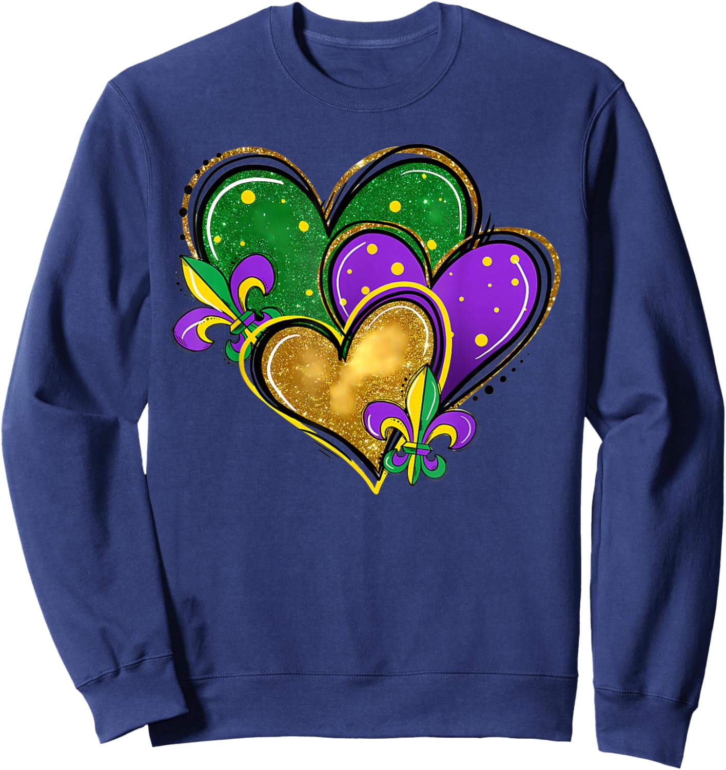 Mardi Gras Cute Hearts Fleur De Lis Girls Women Kids Sweatshirt - Sweatshirt | Navy