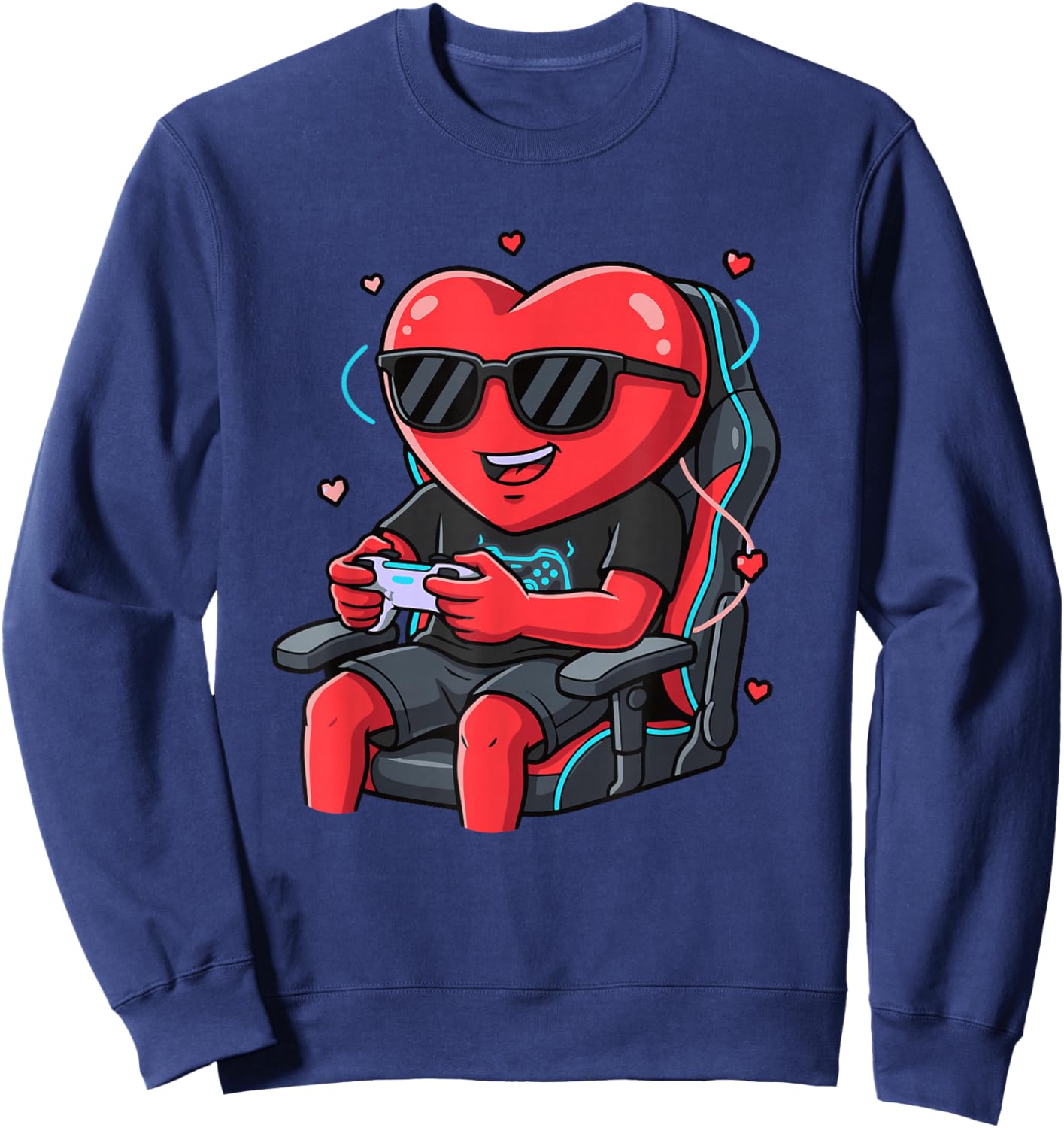 Valentine Gamer Funny Heart Video Gaming Sweatshirt - Sweatshirt | Navy
