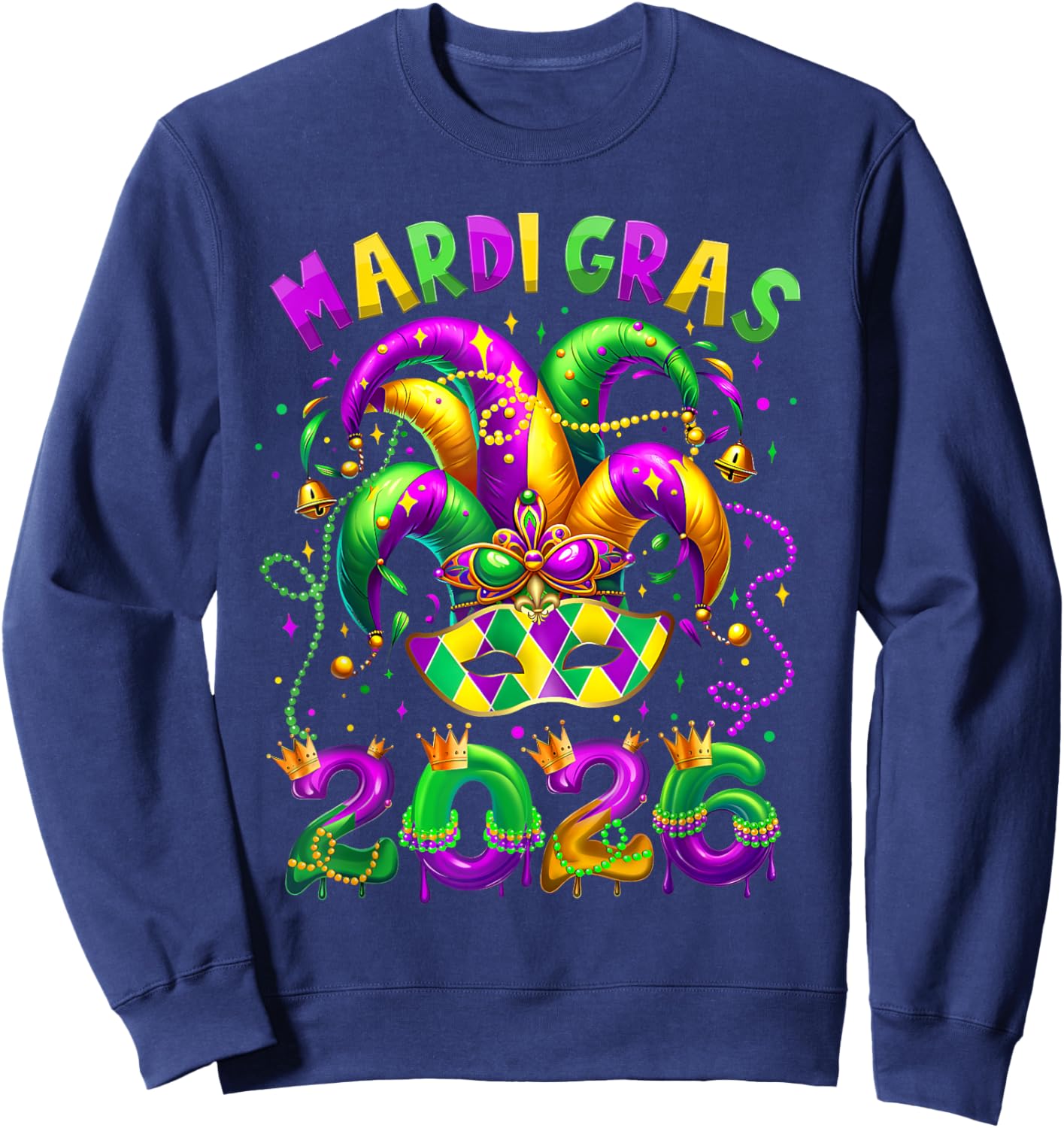 Mardi Gras 2026 Jester Hat Carnival New Orleans Fleur De Lis Sweatshirt - Sweatshirt | Navy