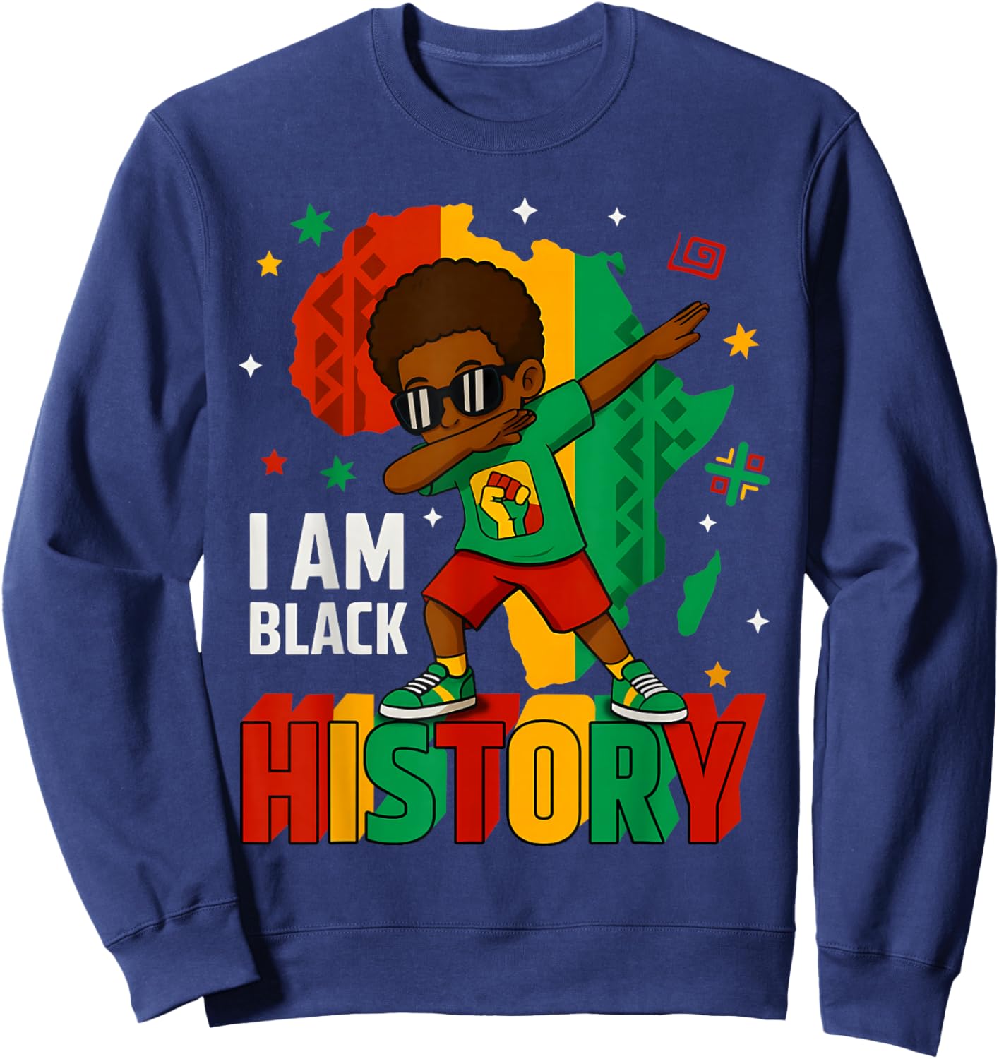 I Am Black History Dabbing Africa Map Melanin Boy Men Kid Sweatshirt - Sweatshirt | Navy