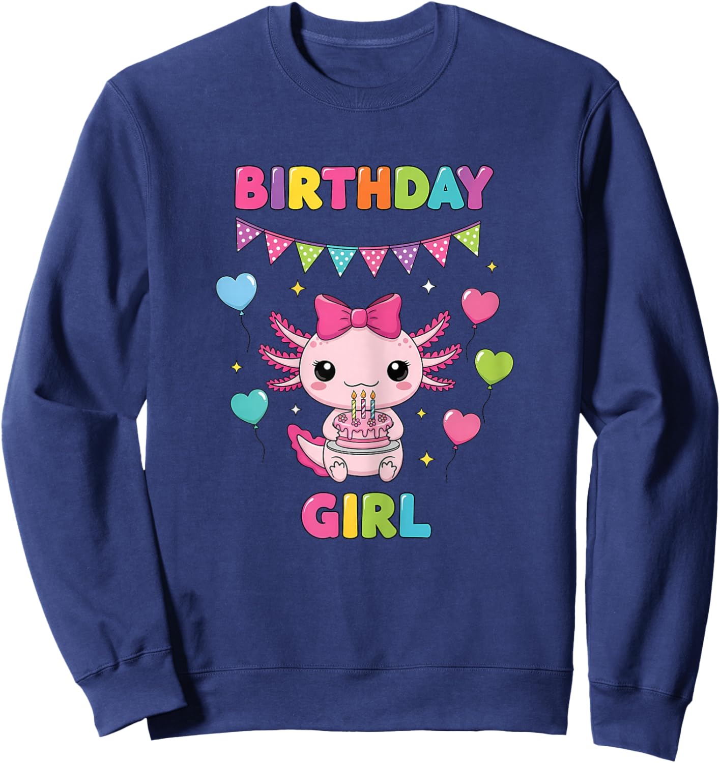 Cute Axolotl Bday Girl Big Pink Coquette Bow Girl Birthday Sweatshirt - Sweatshirt | Navy