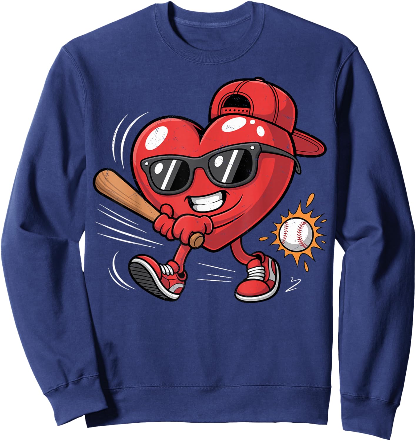 Valentines Day Heart Playing Baseball Boys Men Kids Girls Sweatshirt - Sweatshirt | Navy