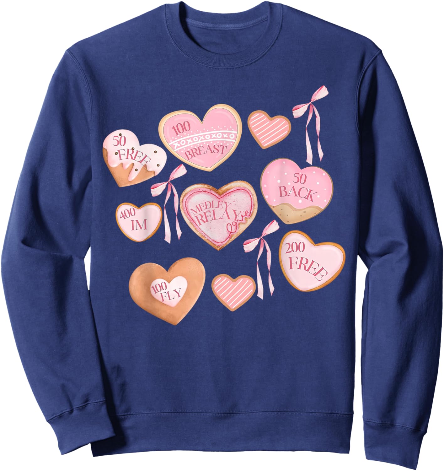 Cookie Valentines Bow Swimmer Swim Mom Coach Sports Game Day Sweatshirt - Sweatshirt | Navy