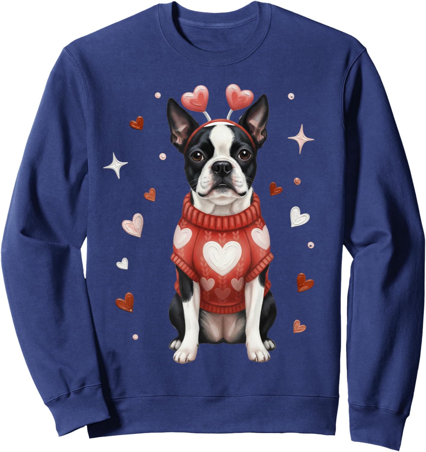 Cute Boston Terrier Valentine Heart Valentines Day Sweatshirt - Sweatshirt | Navy