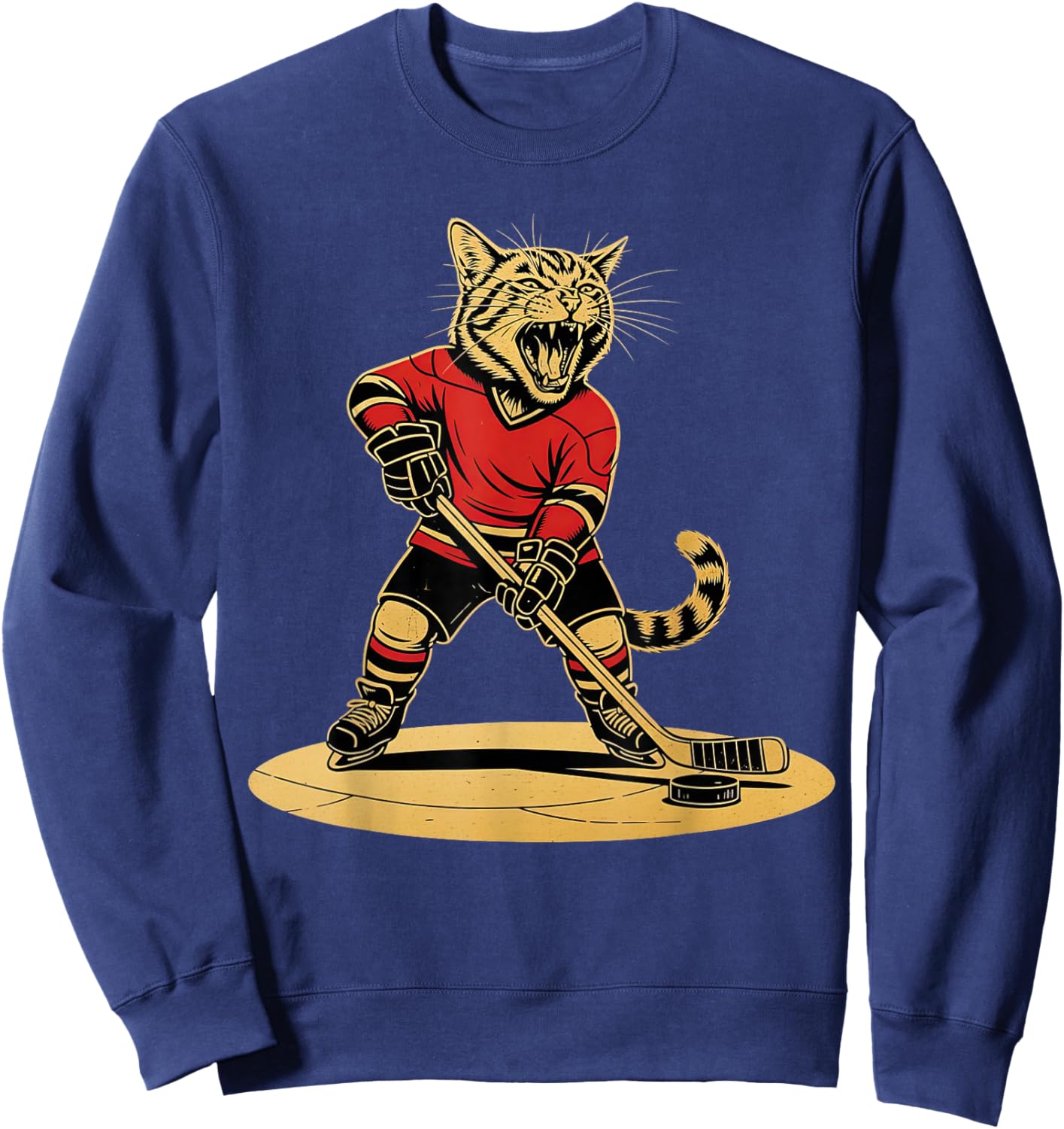 Funny Ice Hockey Cat Playing Ice Hockey Sweatshirt - Sweatshirt | Navy