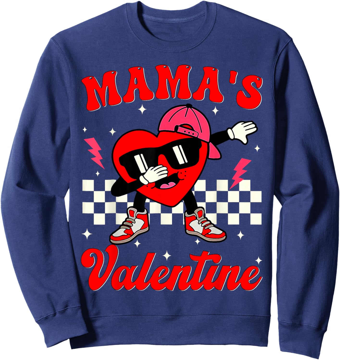 Retro Groovy Mama is My Valentine Cute Heart Boys Girls Kids Sweatshirt - Sweatshirt | Navy