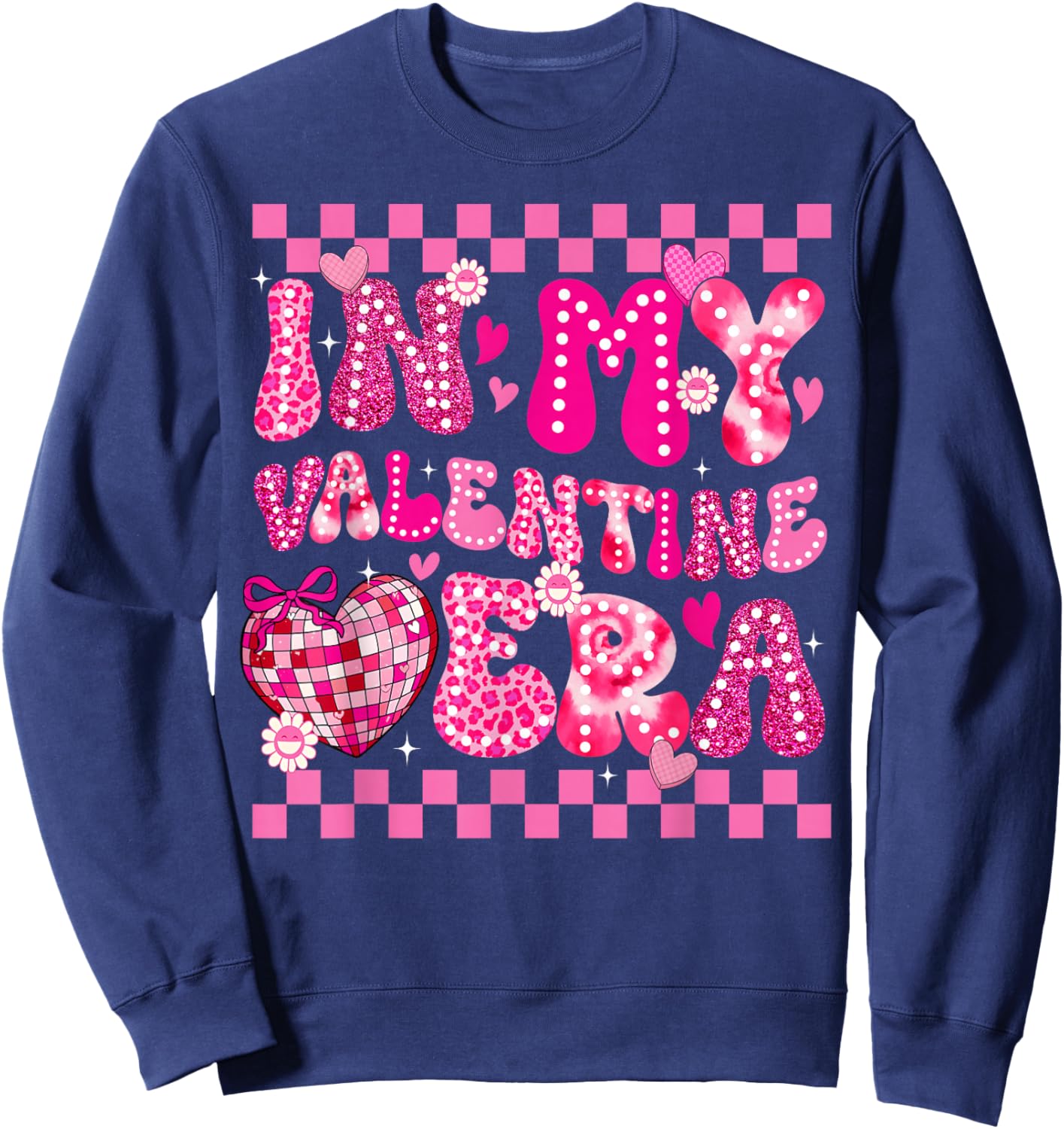 in My Valentine Era Disco Heart Girl Women Coquette Bow Sweatshirt - Sweatshirt | Navy