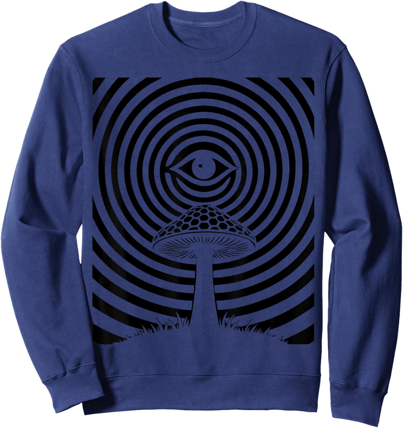 Psychedelic Mushroom Eye Trippy Concentric Illusion Graphic Sweatshirt - Sweatshirt | Navy