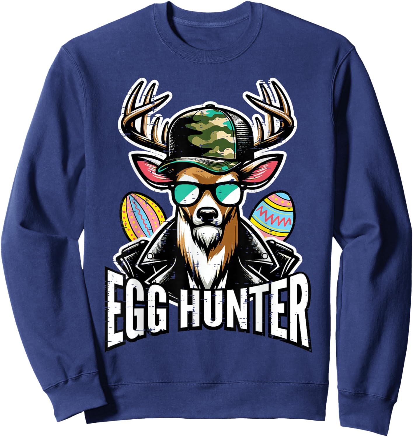 Easter Deer Camo Hat Egg Hunter Hunting Dad Men Boys Kids Sweatshirt - Sweatshirt | Navy