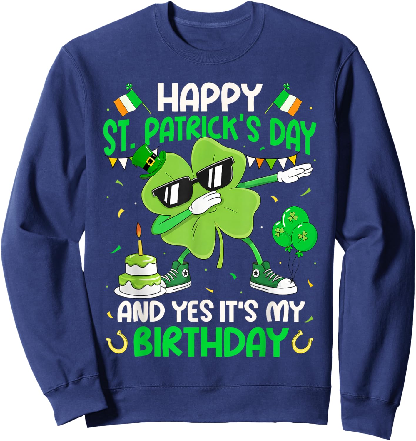 Happy St. Patrick's Day Birthday Dabbing Shamrock Boy Girl Sweatshirt - Sweatshirt | Navy