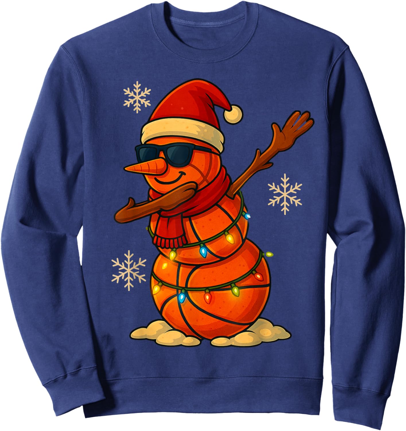 Basketball Snowman Dabbing Christmas Lights Boys Men Kids Sweatshirt - Sweatshirt | Navy