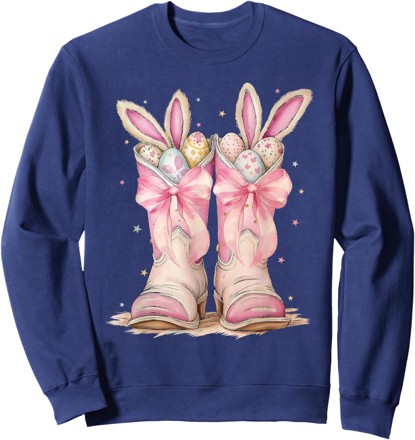 Boots Coquette Bow Bunny Rabbit Eggs Easter Cowboy Western Sweatshirt - Sweatshirt | Navy