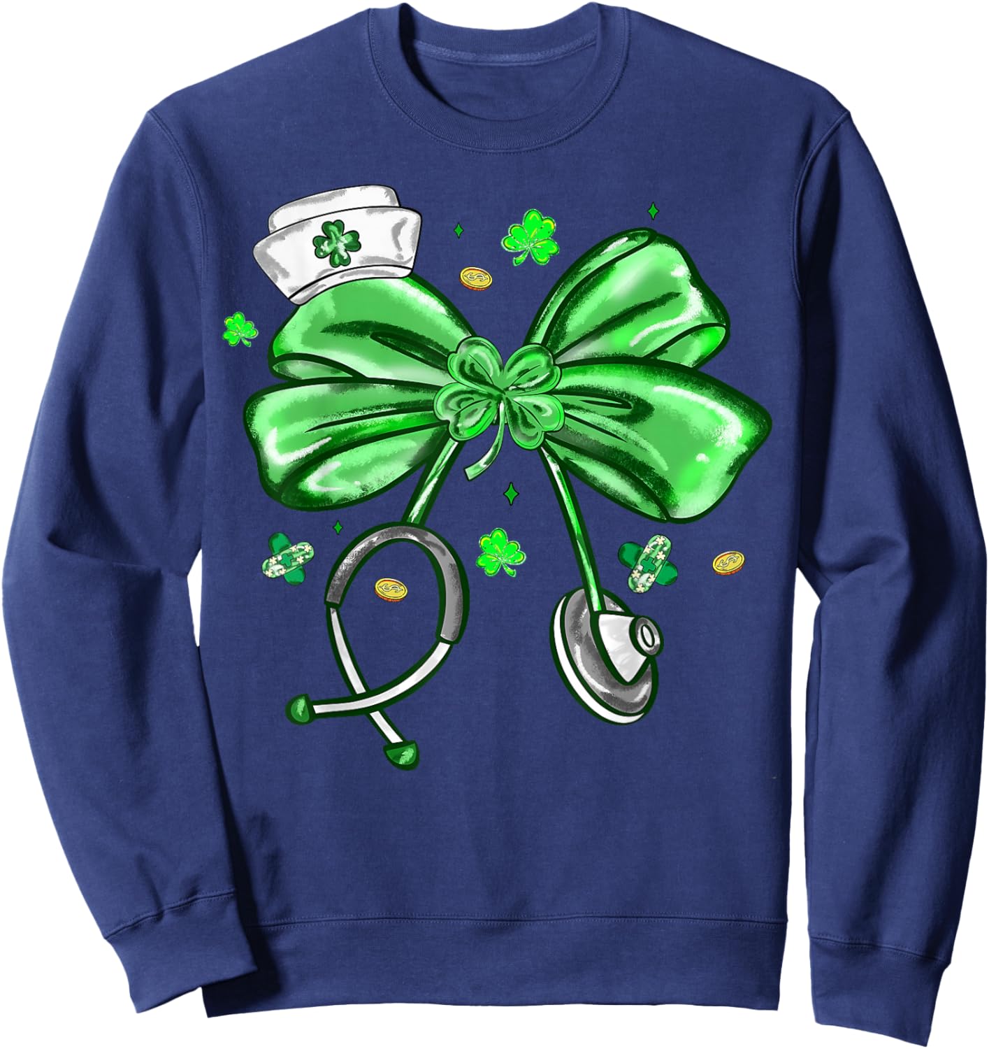 St Patrick's Day Nurse Coquette Bow Stethoscope Girl Women Sweatshirt - Sweatshirt | Navy
