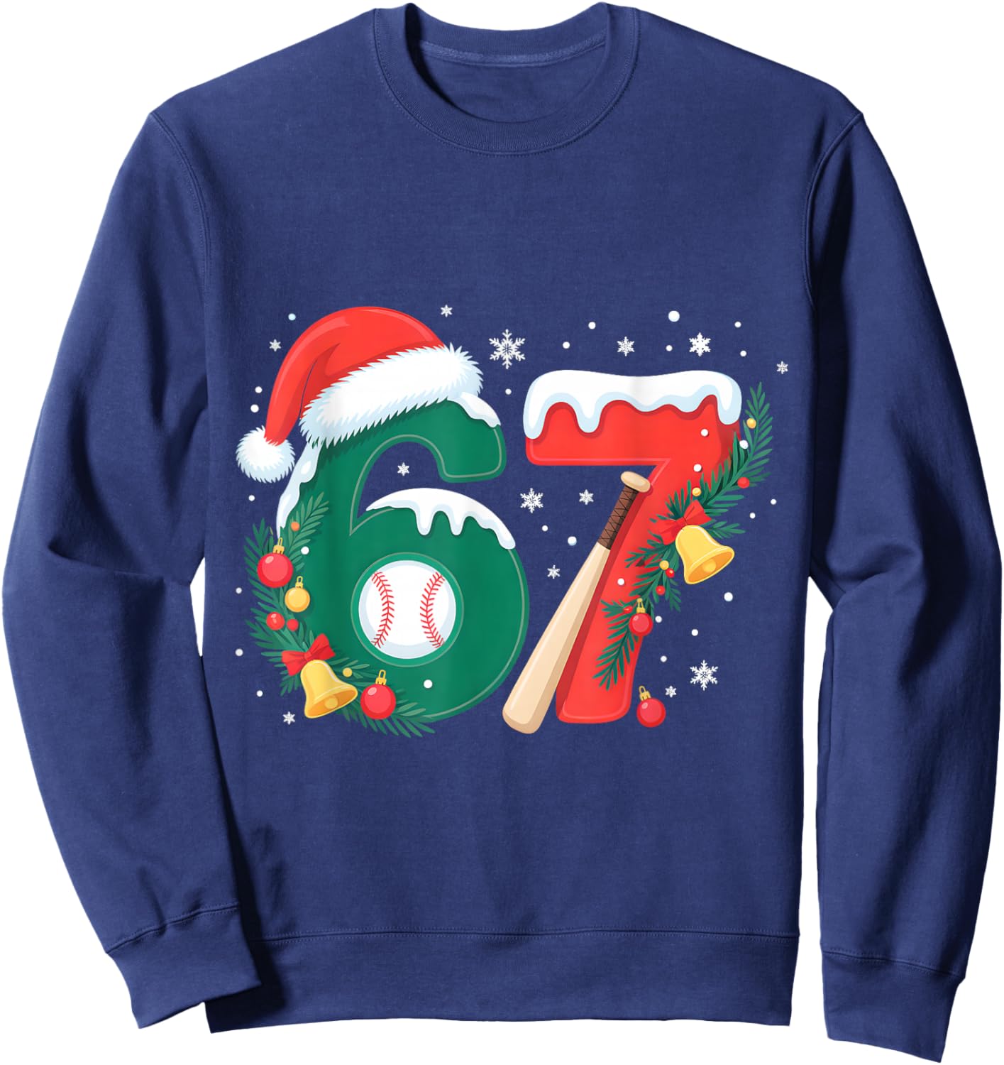 67 Christmas Baseball 6 7 Meme Boys Six Seven Christmas Kids Sweatshirt - Sweatshirt | Navy