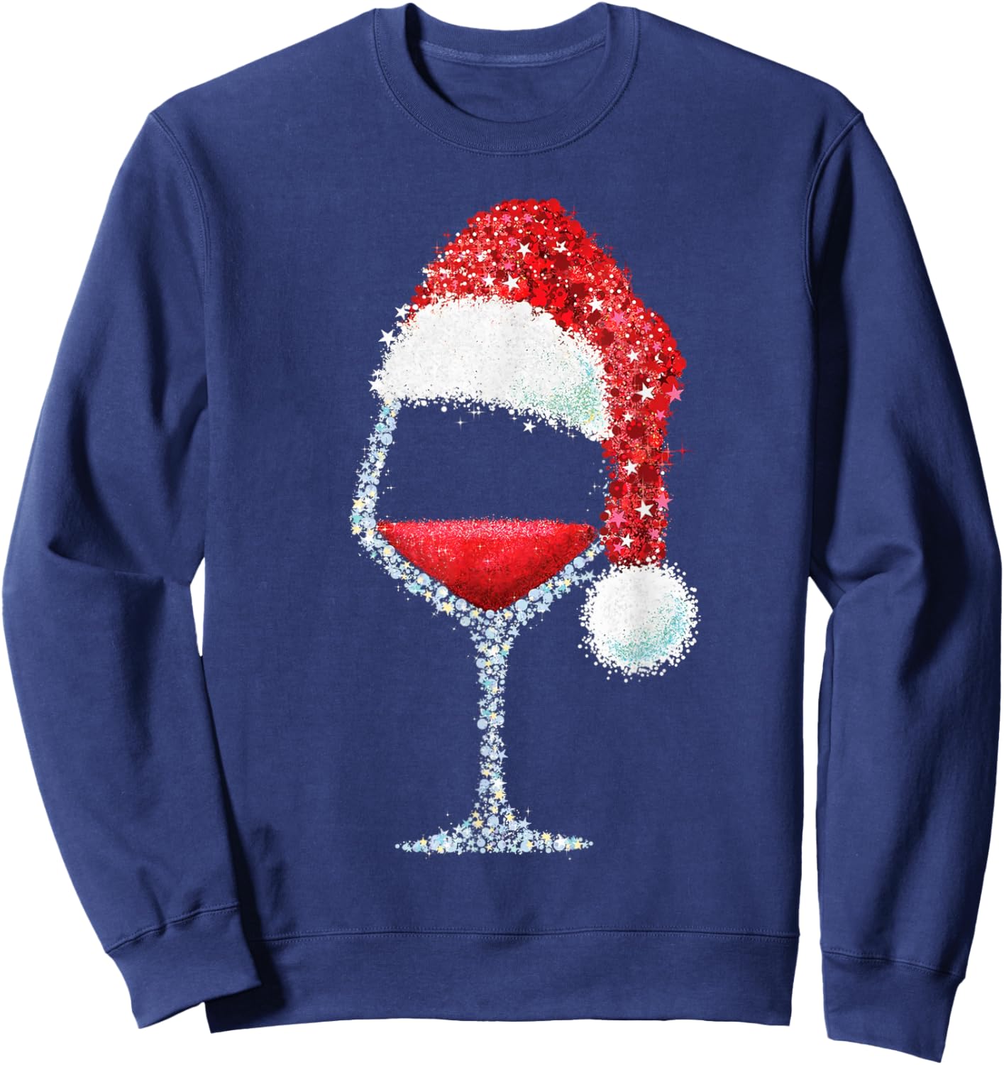 Red Wine Glass Christmas Santa Hat Holiday Party Sweatshirt - Sweatshirt | Navy