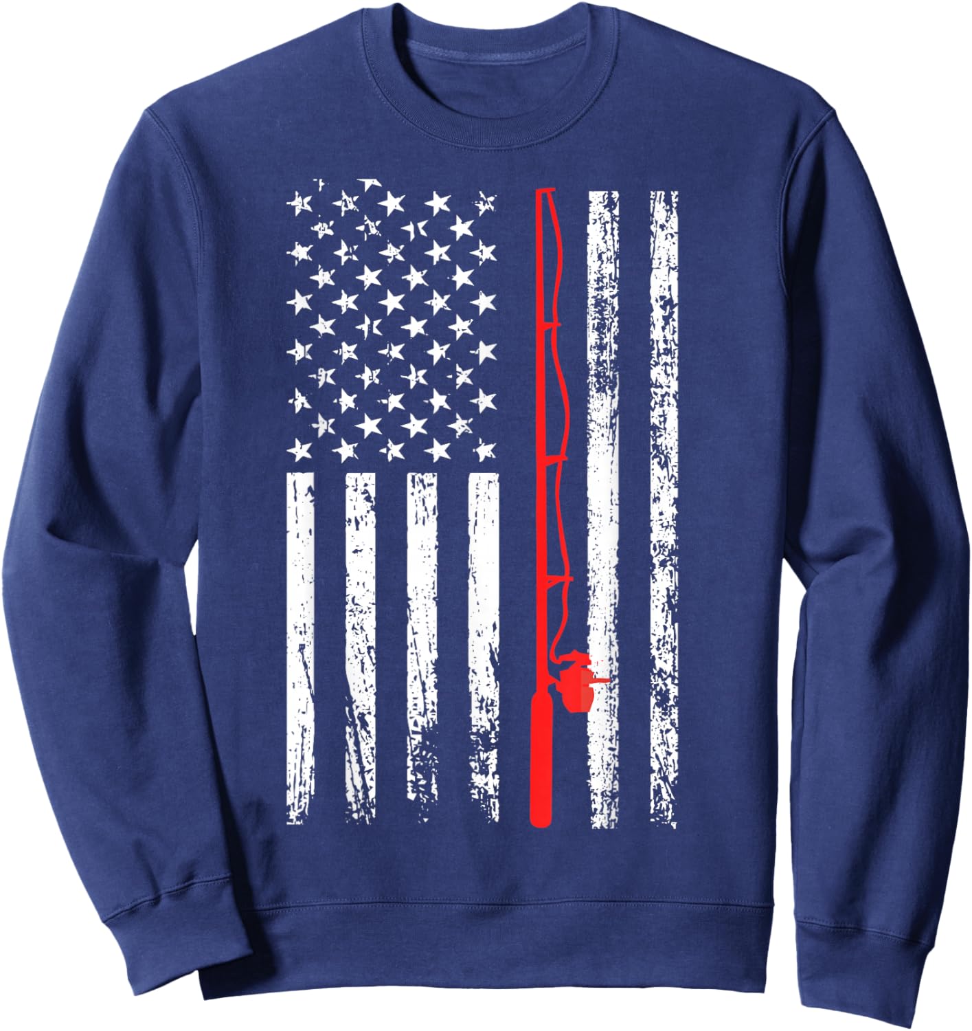 Men's American Flag Fishing Lovers Fishing Dad Sweatshirt - Sweatshirt | Navy