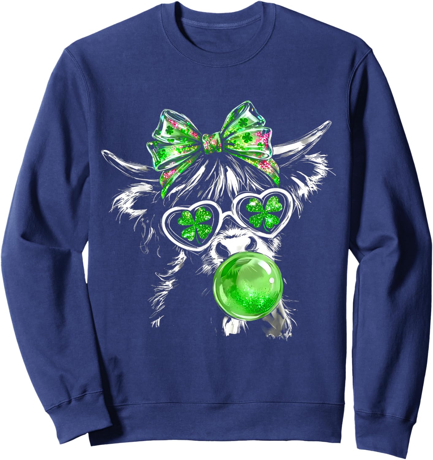 Coquette Highland Cow St Patrick’s Day Lucky Irish Cow Lover Sweatshirt - Sweatshirt | Navy