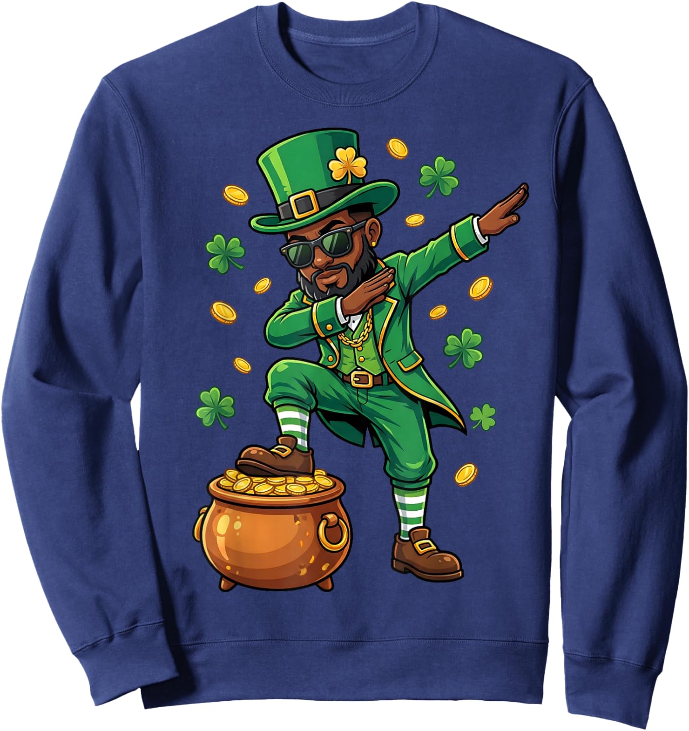 St Patricks Day Dabbing Leprechaun Boys Girls Men Dab Sweatshirt - Sweatshirt | Navy