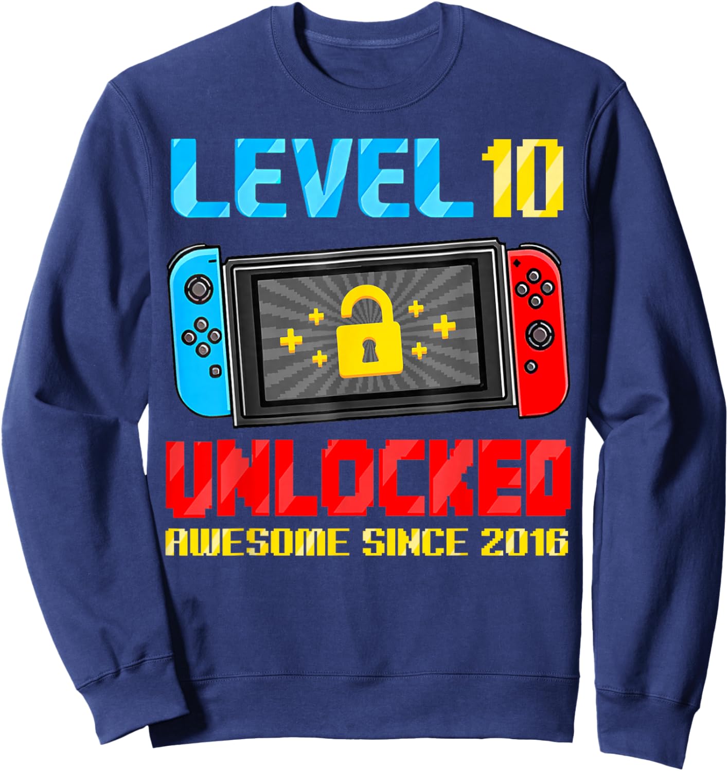 10th Birthday Boy Level 10 Gamer 10 Year Video Game Party Sweatshirt - Sweatshirt | Navy