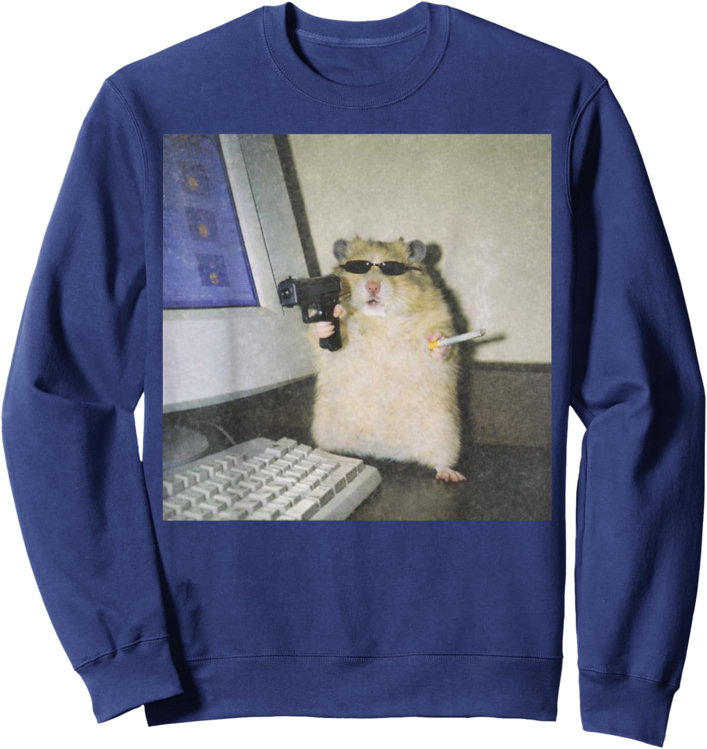 Cyber Hamster Meme Cringe Funny Animal Vintage Sweatshirt - Sweatshirt | Navy