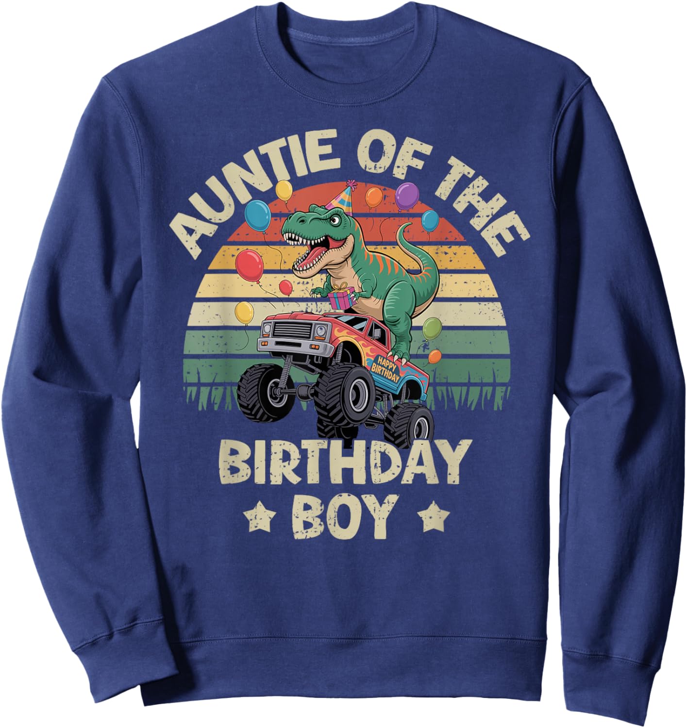 Auntie of The Birthday Party Monster Truck T-Rex Auntie Sweatshirt - Sweatshirt | Navy