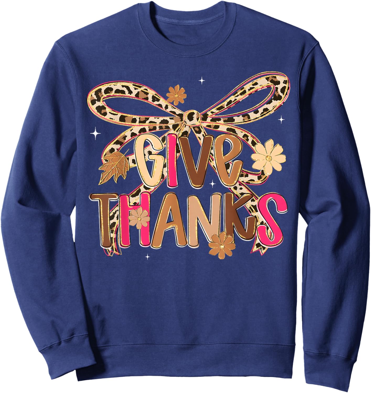 Coquette Bow Leopard Give Thanks Fall Thanksgiving Women Sweatshirt - Sweatshirt | Navy