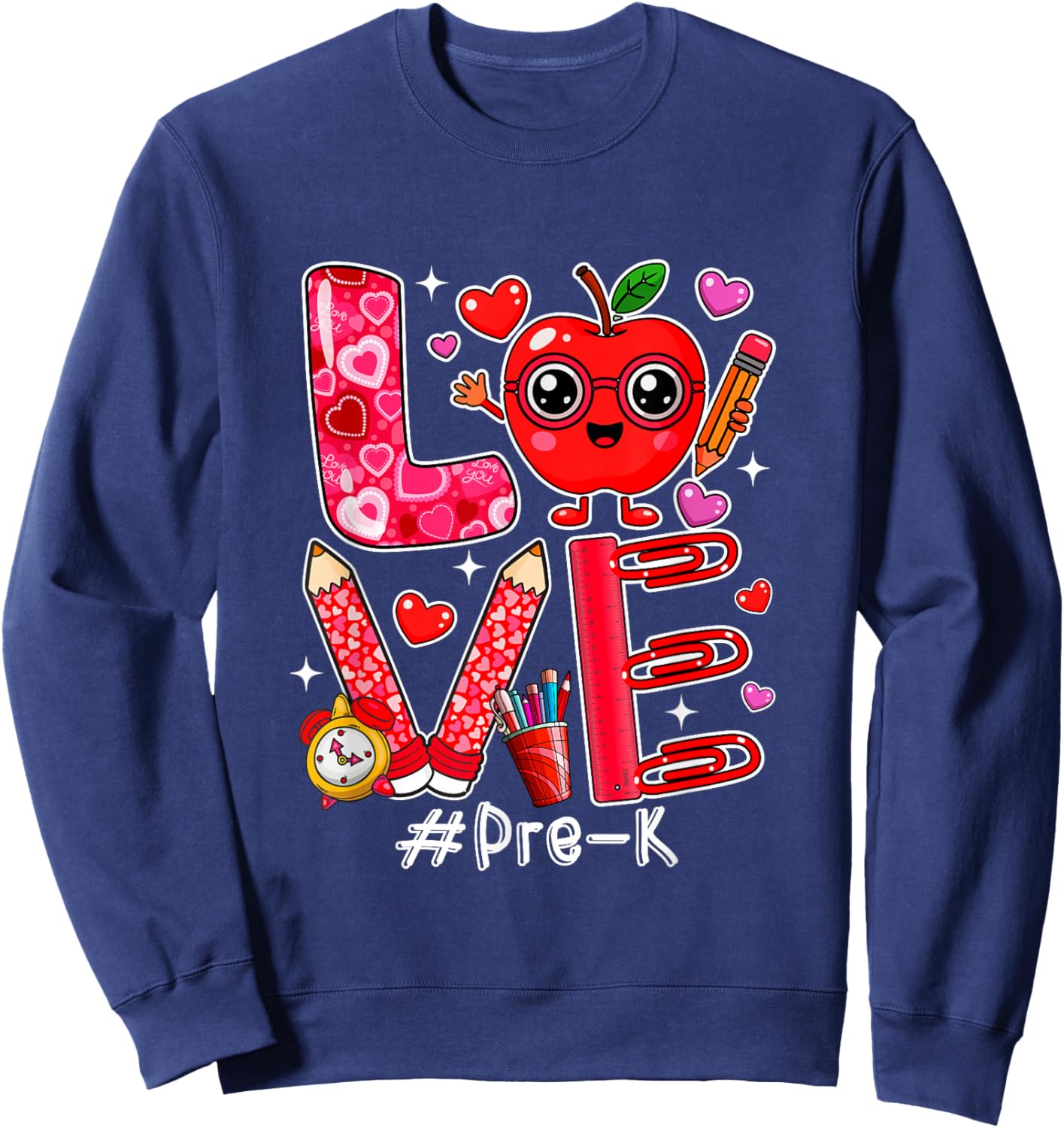 Love Pre-K Cute Hearts Valentine's Day Students Teacher Sweatshirt - Sweatshirt | Navy