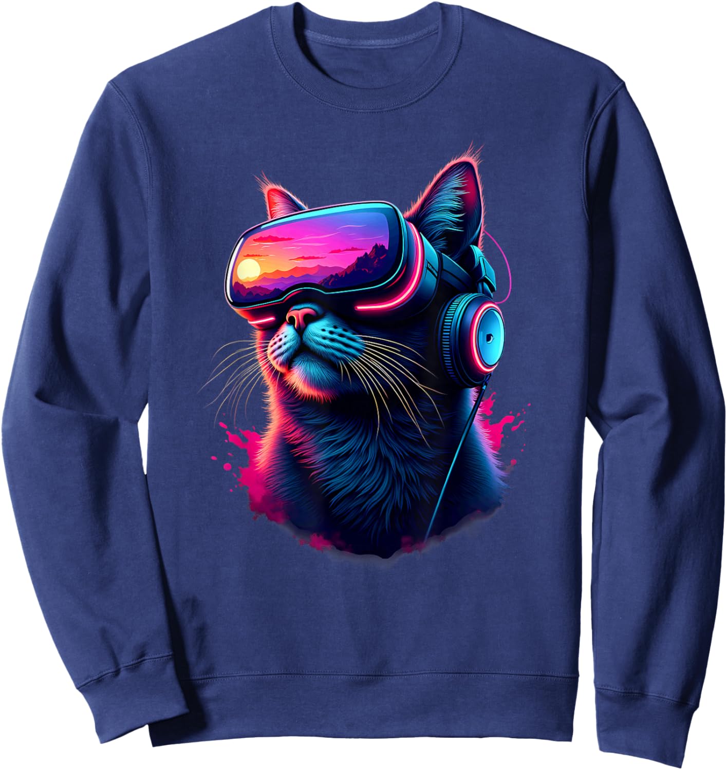 Pastel Goth VR Gamer Cat Sweatshirt - Sweatshirt | Navy
