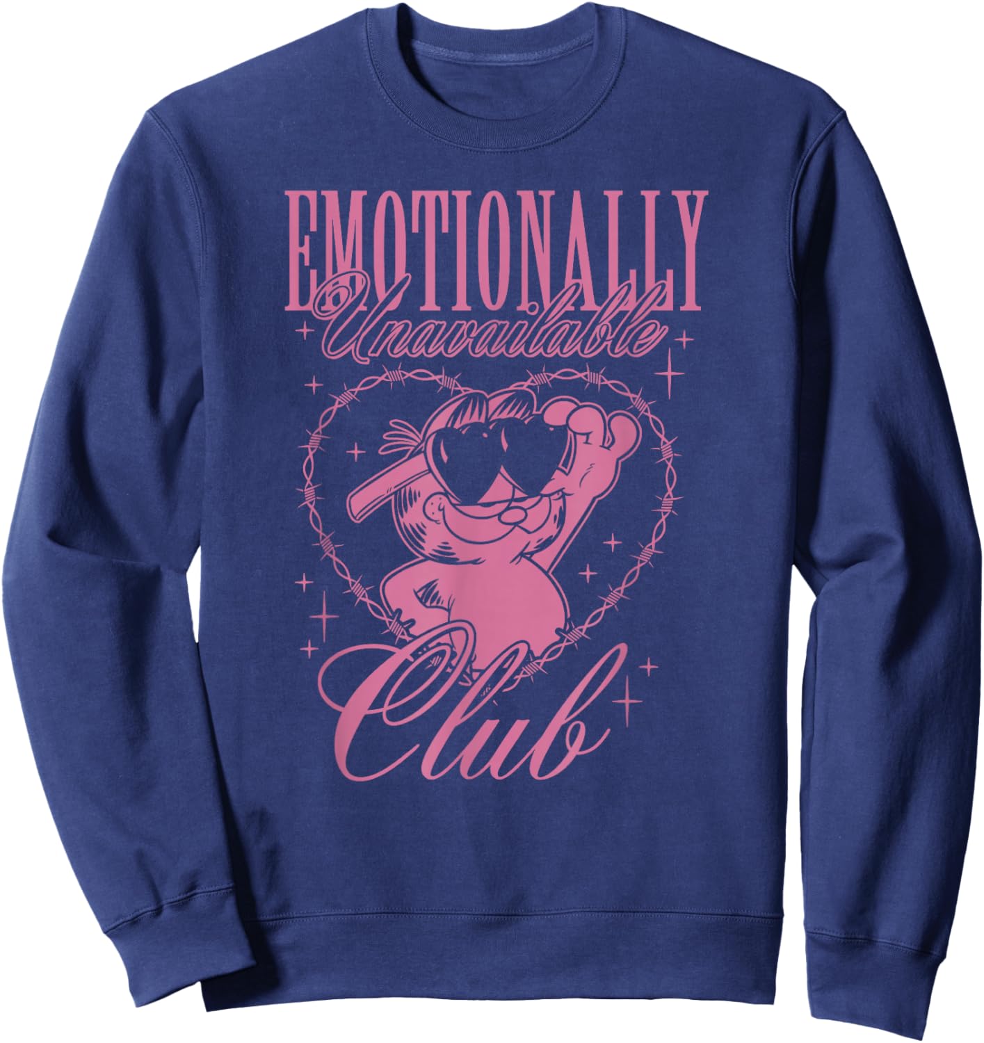 Garfield Emotionally Unavailable Heart Shaped Barbed Wire Sweatshirt - Sweatshirt | Navy