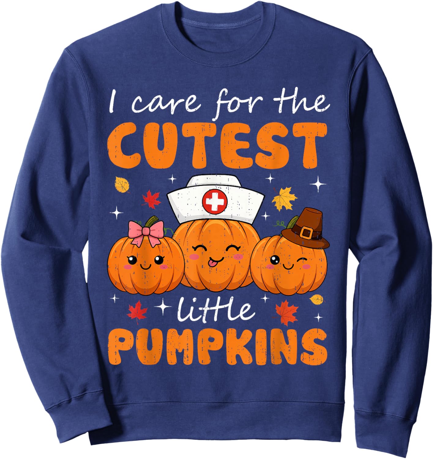 Nurse Pumpkins Halloween Scrub Top Fall Thanksgiving Autumn Sweatshirt - Sweatshirt | Navy