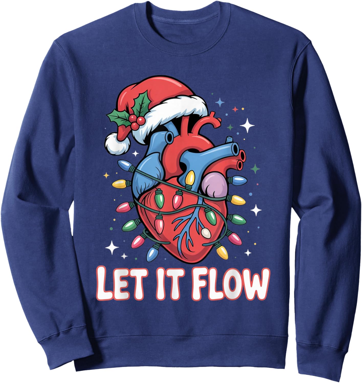 Let It Flow Funny Heart Christmas Lights Design Sweatshirt - Sweatshirt | Navy