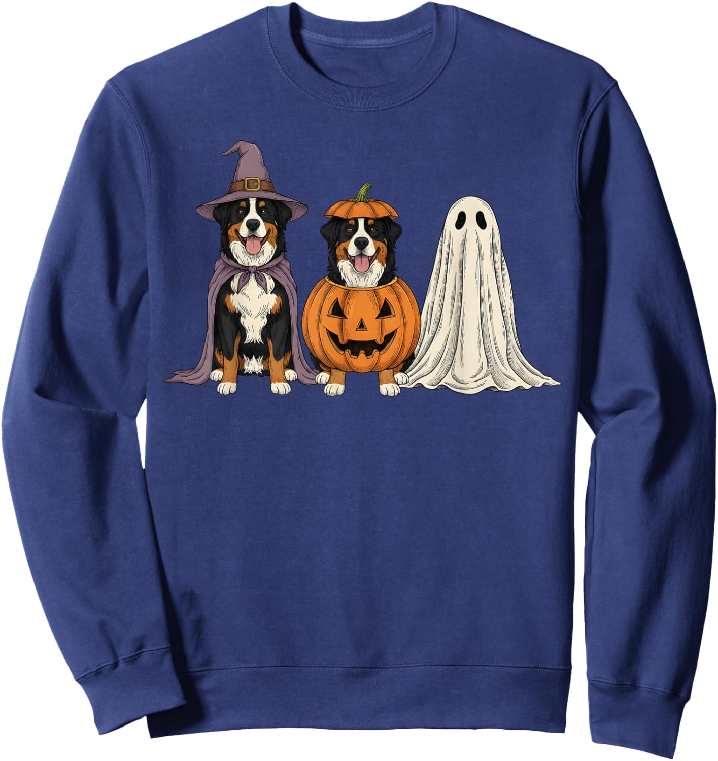 Spooky Ghost Bernese Mountain Dog Pumpkin Halloween Sweatshirt - Sweatshirt | Navy