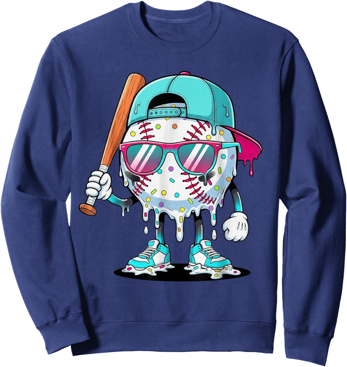 Baseball Drip Shirt Ice Cream Drip Baseball Stuff Clothing Sweatshirt - Sweatshirt | Navy