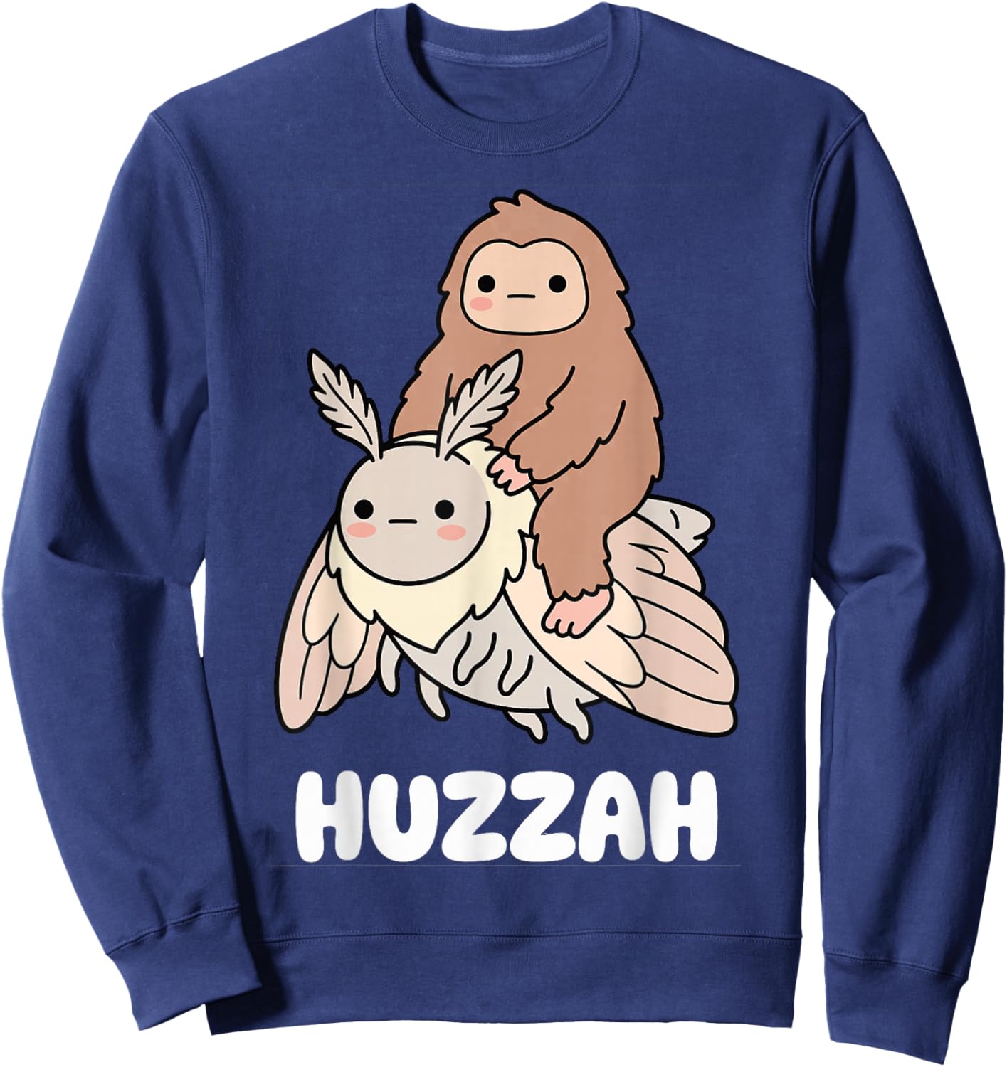 Huzzah Bigfoot Sasquatch Mothman Funny Cryptid Kawaii Sweatshirt - Sweatshirt | Navy