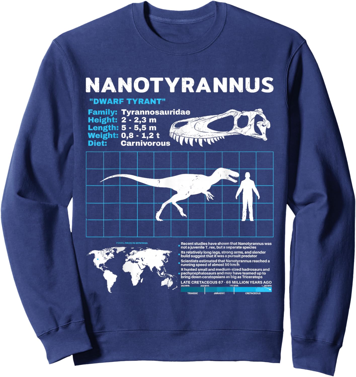 Nanotyrannus Fact Sheet Skull Fossil Sweatshirt - Sweatshirt | Navy