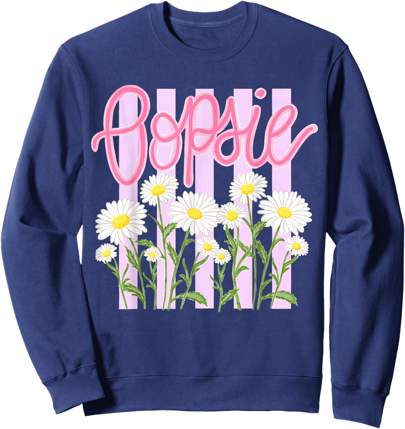 Oopsie Daisy Floral Summer Retro Striped Vintage Women Sweatshirt - Sweatshirt | Navy