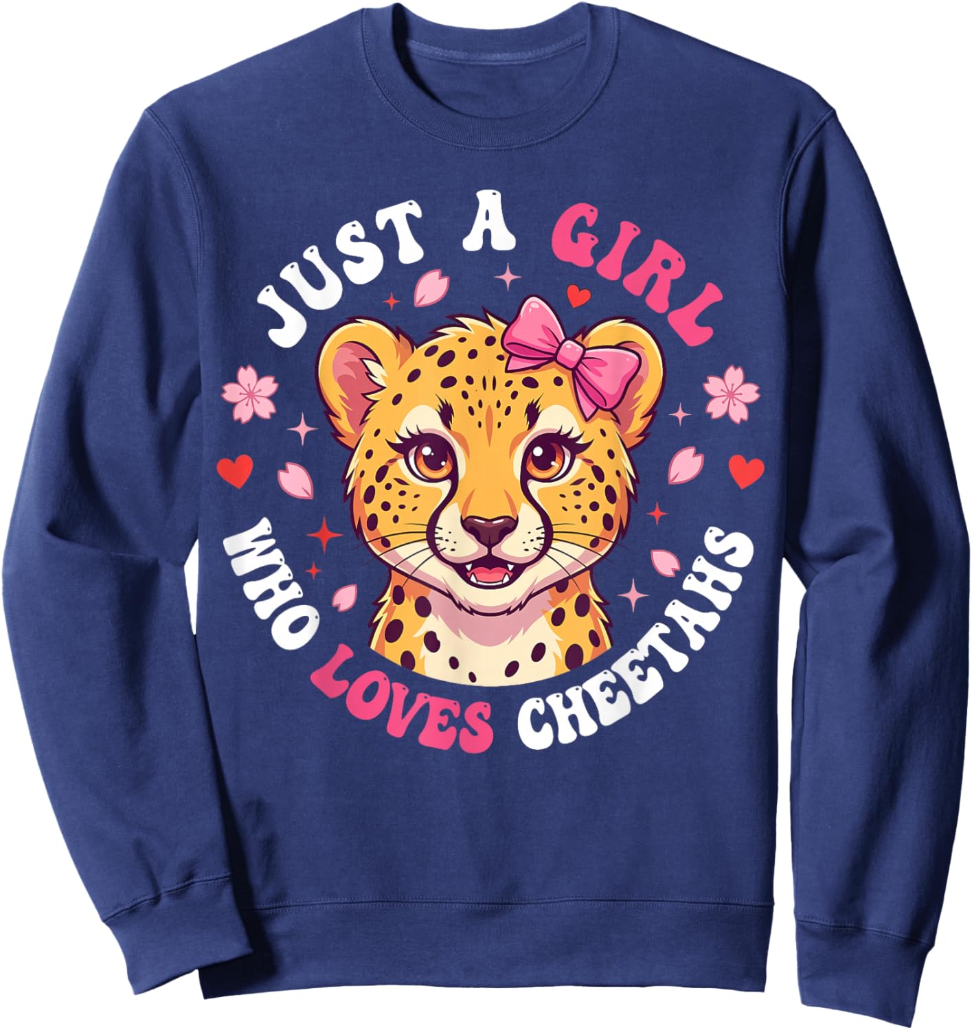 Cute Cheetah Girl Loves Safari Animal Graphic for Kids Sweatshirt - Sweatshirt | Navy