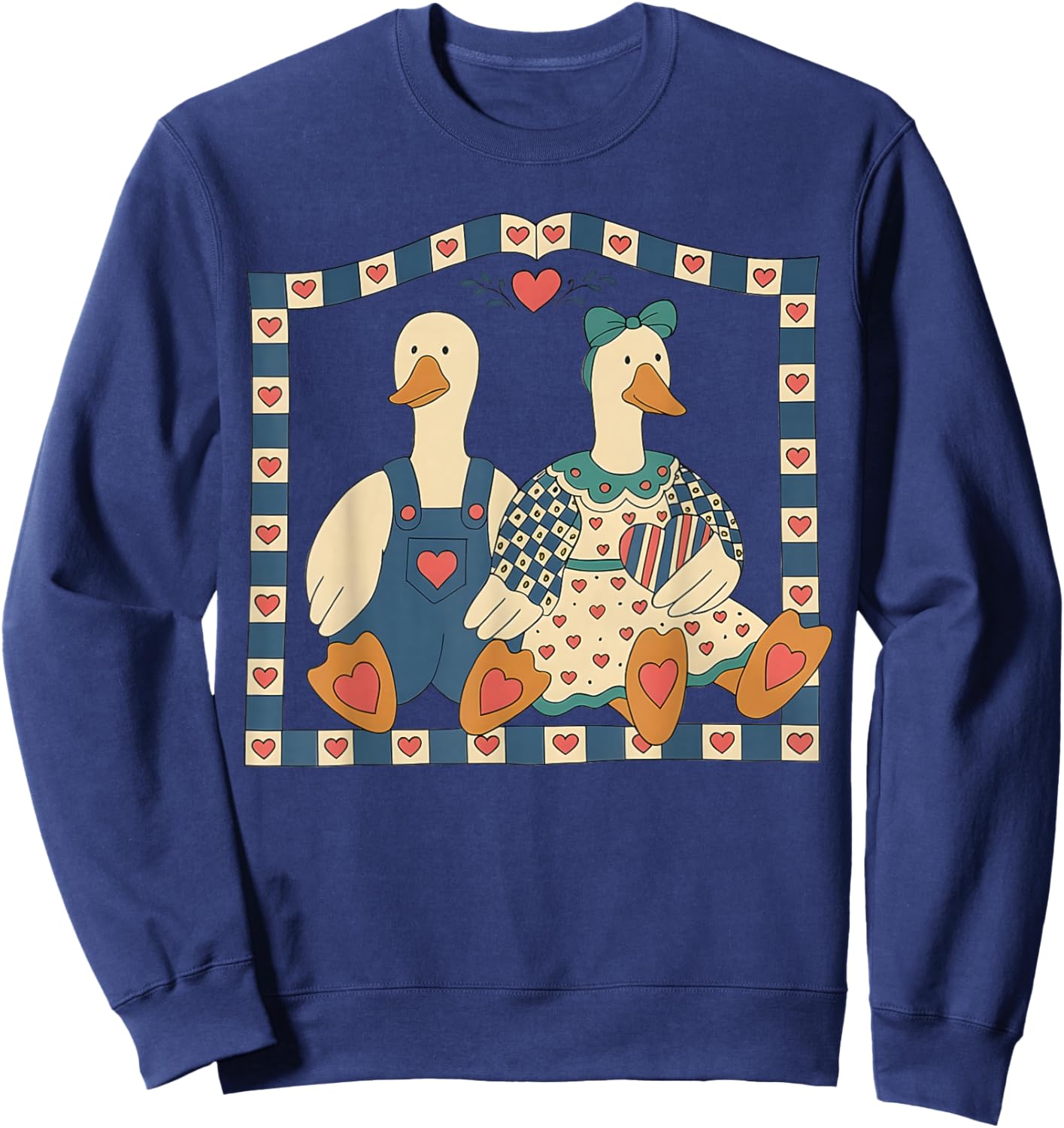 Retro Goose Couple Valentine Day Funny Cute Duck Love Sweatshirt - Sweatshirt | Navy