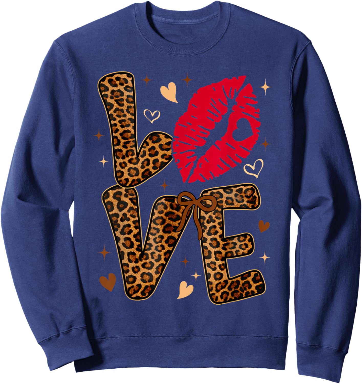Valentine Leopard Print Love Red Lips Word Letter Girl Women Sweatshirt - Sweatshirt | Navy