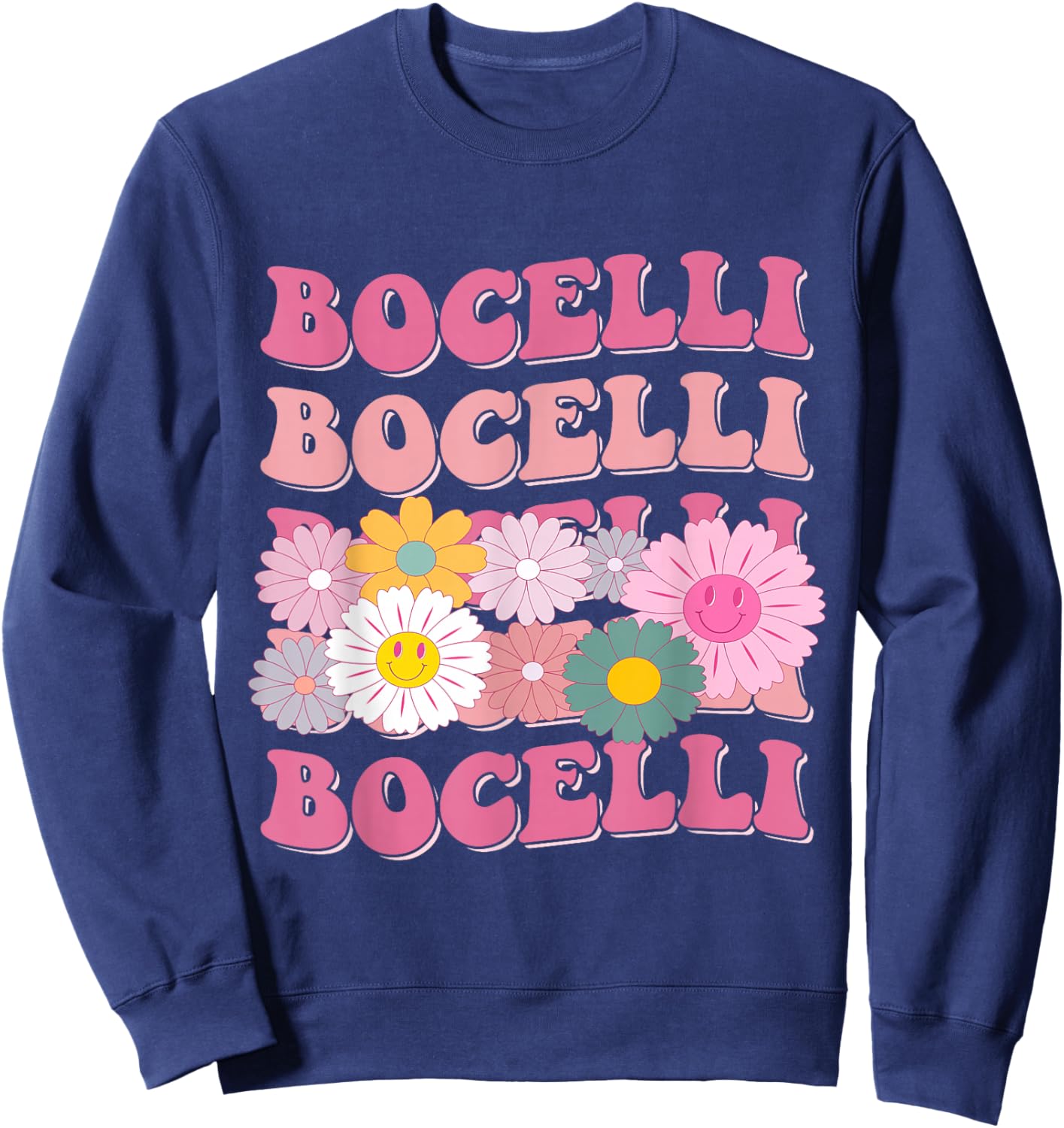 Girl Retro Bocelli First Name Personalized Groovy 80's Sweatshirt - Sweatshirt | Navy