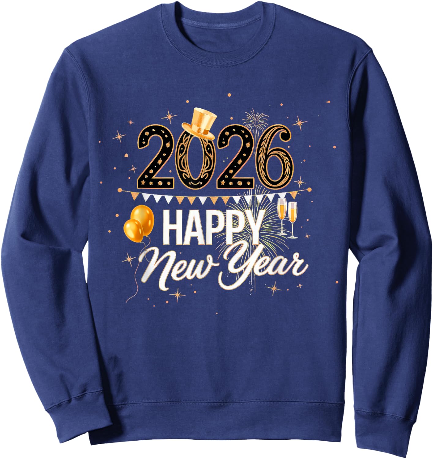 Happy New Year Party 2026 Balloons Family Matching Fireworks Sweatshirt - Sweatshirt | Navy