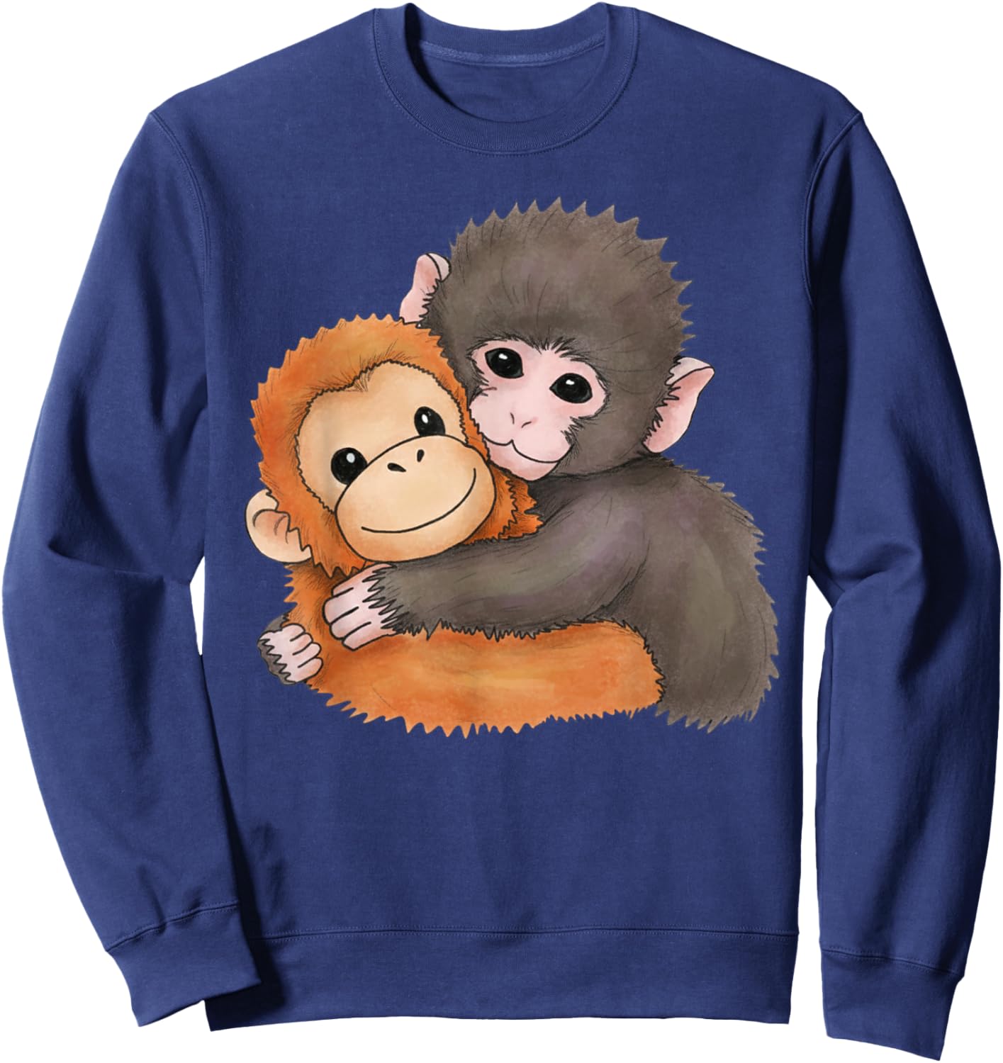Cute Baby Monkey Named Punch Plush Hugging Sweatshirt - Sweatshirt | Navy