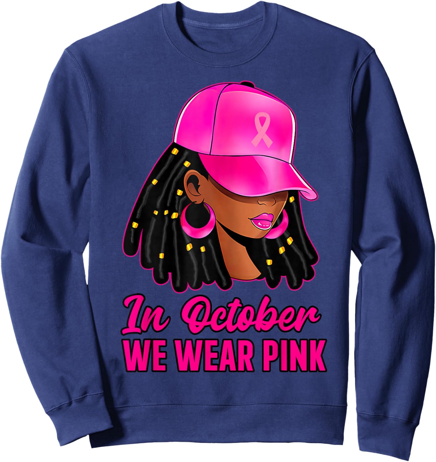 in October We Wear Pink Black Women Breast Cancer Awareness Sweatshirt - Sweatshirt | Navy