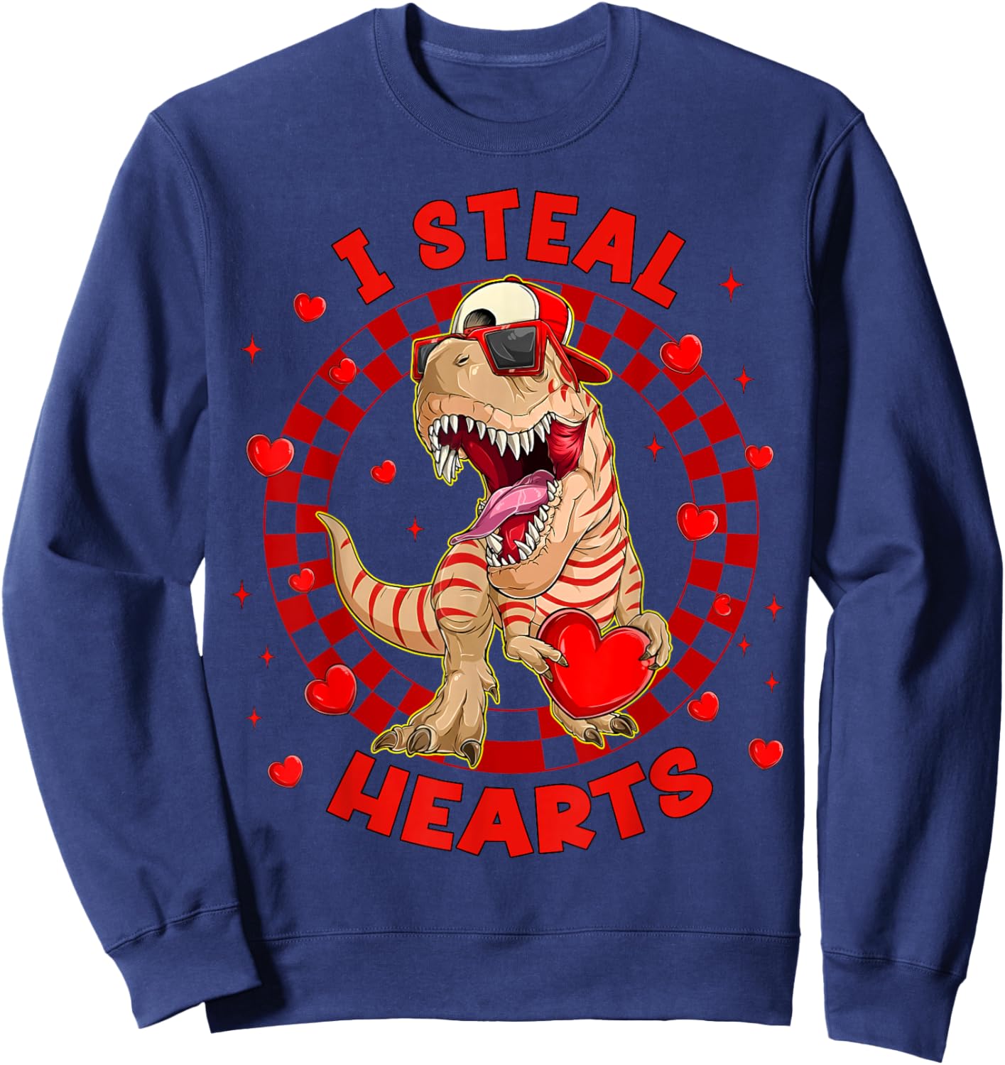 Happy Valentine I Steal Hearts Trex Funny Dinosaur Men Women Sweatshirt - Sweatshirt | Navy