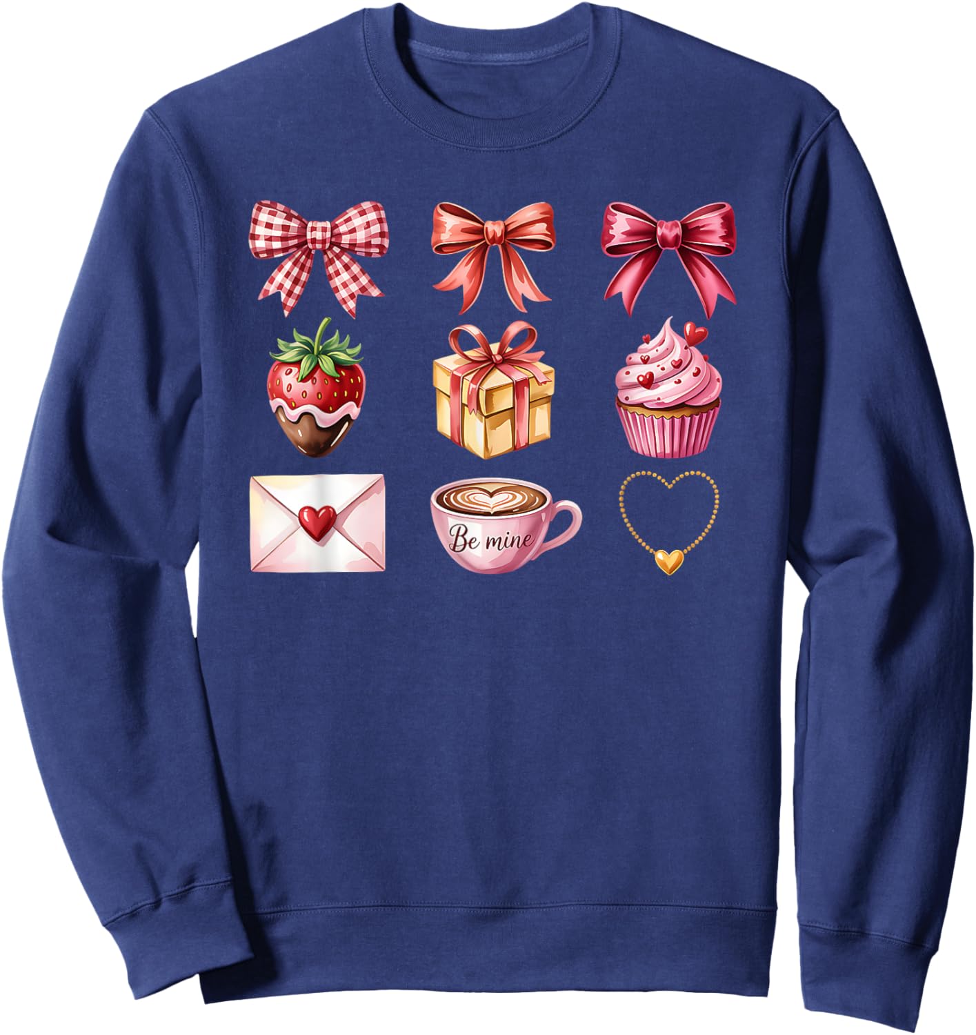 Valentine Croquette Aesthetic Bow Ribbon Strawberry Cupcake Sweatshirt - Sweatshirt | Navy