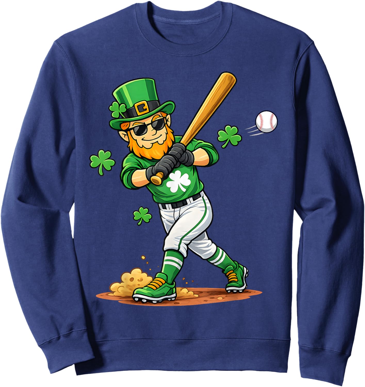 Leprechaun Playing Baseball St Patricks Day Sports Kids Boys Sweatshirt - Sweatshirt | Navy