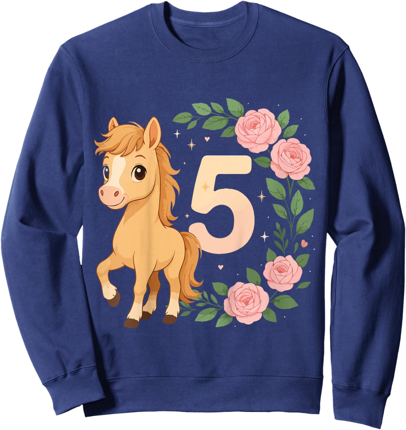 5th Birthday Girl Pony Horse Flowers 5 Years Old Sweatshirt - Sweatshirt | Navy