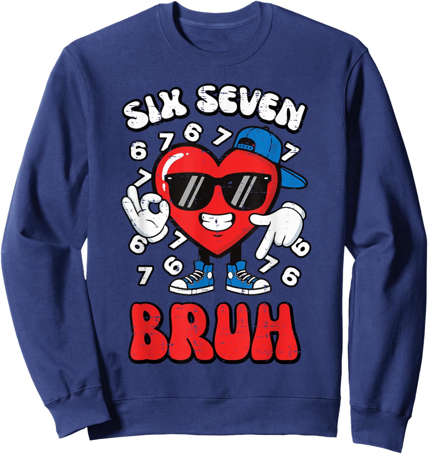 Six Seven Bruh Heart 6 7 Valentines Day 67 Kids Boys Youth Sweatshirt - Sweatshirt | Navy