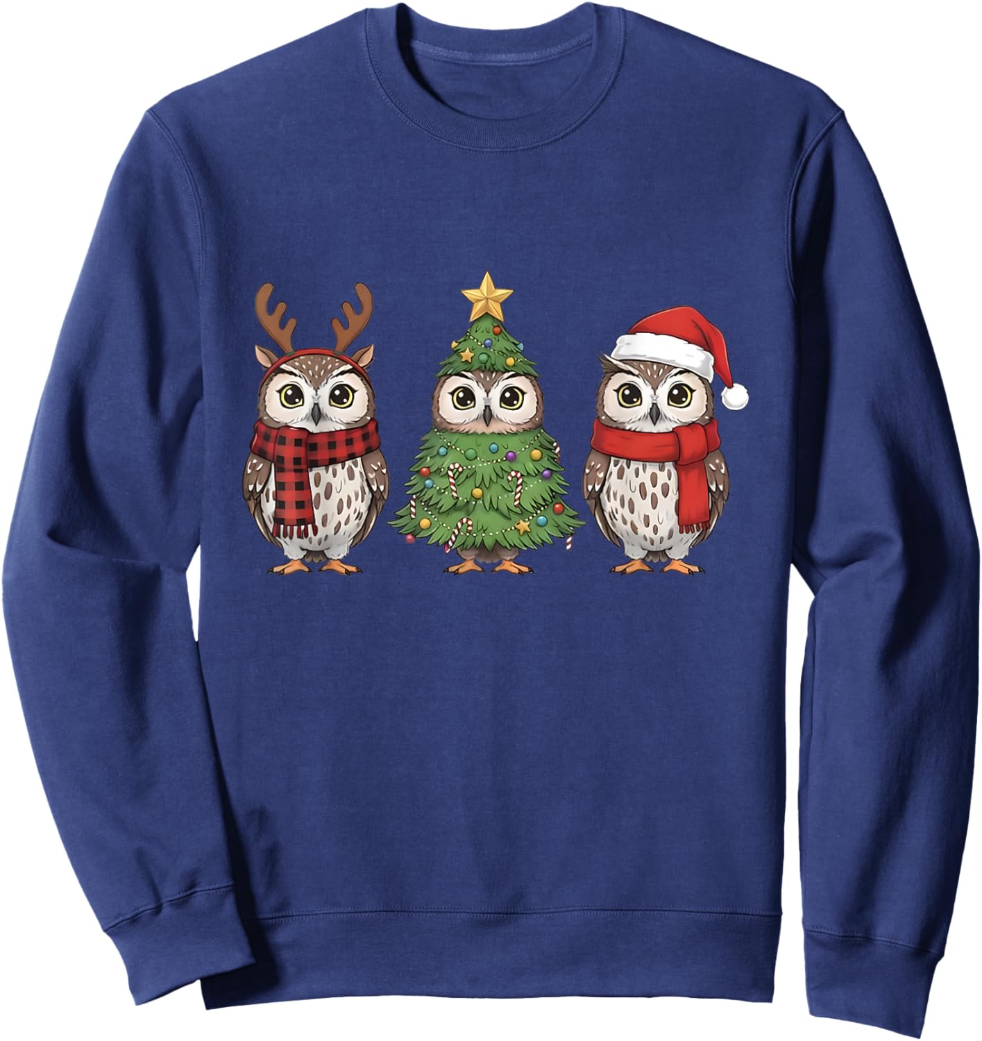 Santa Owl Christmas Tree Owl Lover Animal Xmas Pajama Sweatshirt - Sweatshirt | Navy