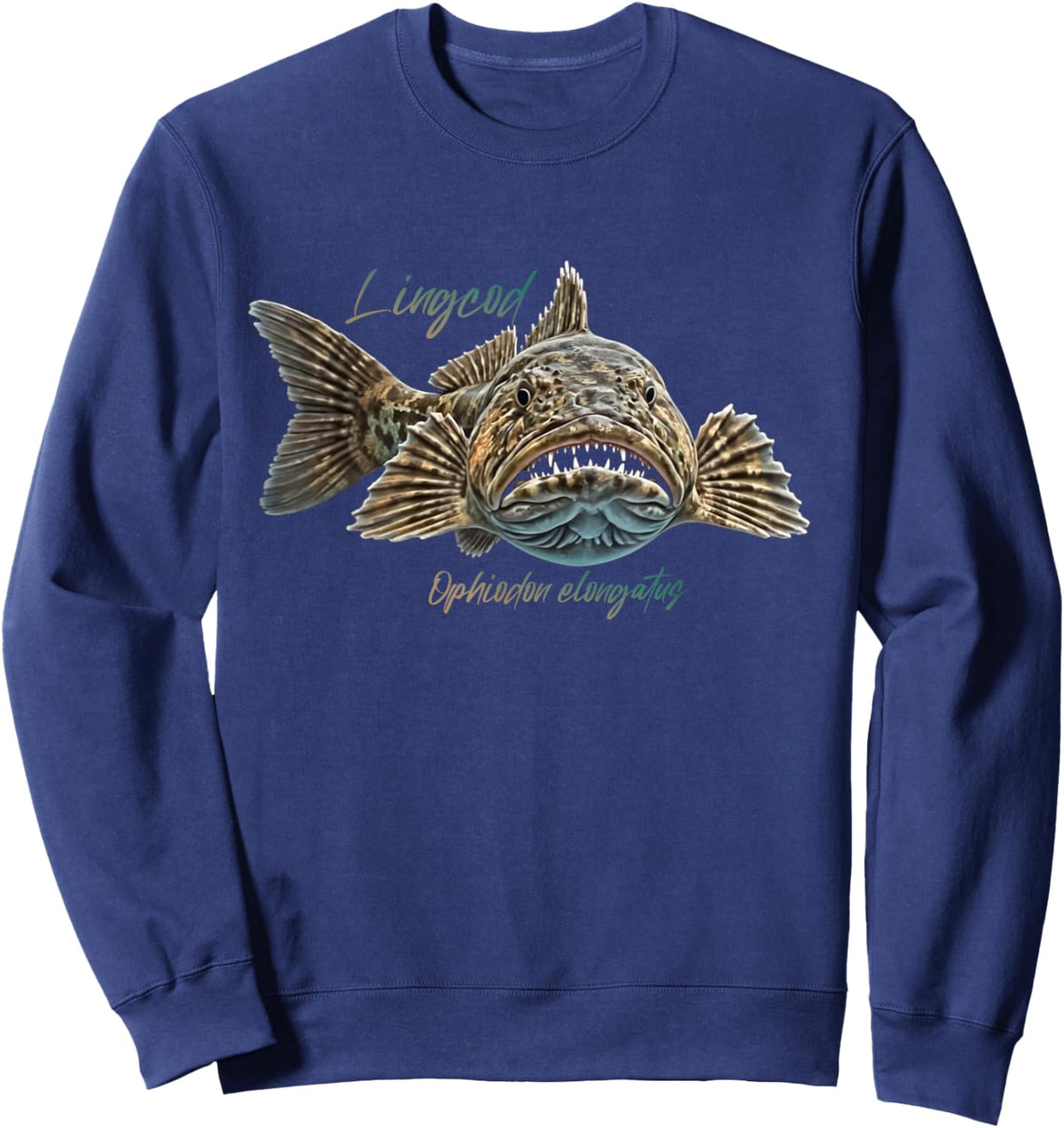 Lingcod Ophiodon elongatus Fish Species Fisherman Fishing Sweatshirt - Sweatshirt | Navy